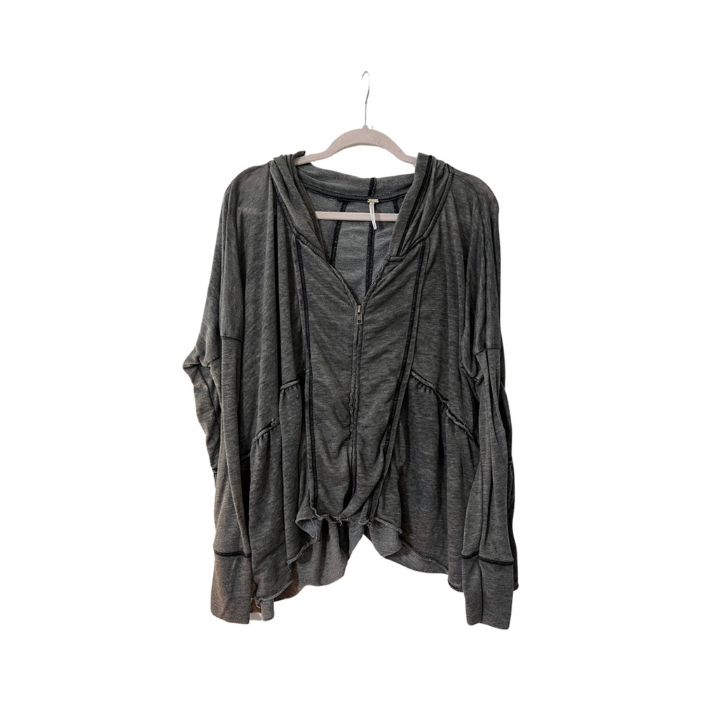 Free People gray distressed lightweight zip up hoodie